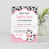 牛の誕生日パーティーの招待|ピンクと黒 招待状 (スタンド正面)