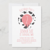 牛の誕生日パーティーアニマルプリントパターンピンクブラウン 招待状 (正面)