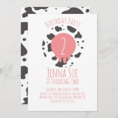 牛の誕生日パーティーアニマルプリントパターンピンクブラウン 招待状 (正面/裏面)