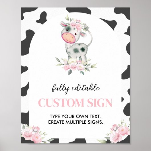 牛の誕生日パーティーテーブルの看板 ポスター (正面)