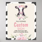 牛の誕生日パーティーテーブルの看板 ポスター (正面)