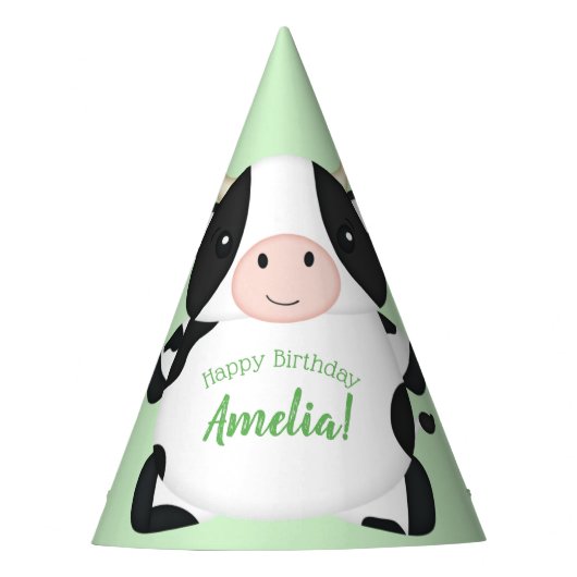 牛の誕生日パーティー グリーン パーティーハット (正面)