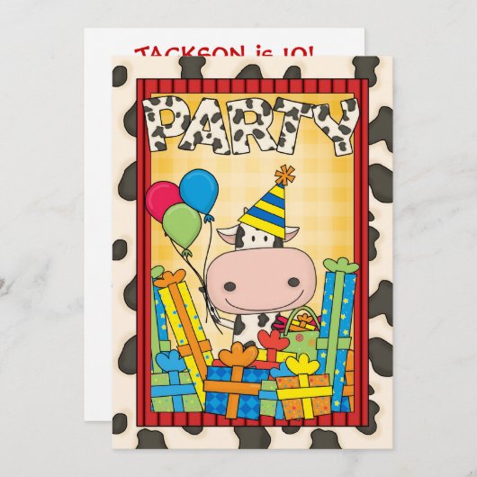 牛の誕生日パーティー 招待状 (正面/裏面)