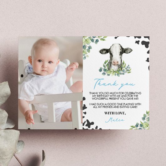 牛の誕生日写真サンキューカード サンキューカード