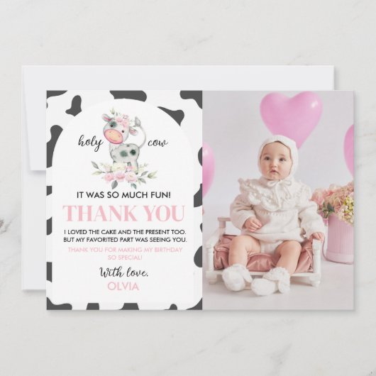 牛の誕生日写真感謝カード サンキューカード (正面)
