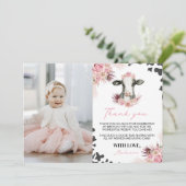 牛の誕生日写真感謝カード サンキューカード (スタンド正面)