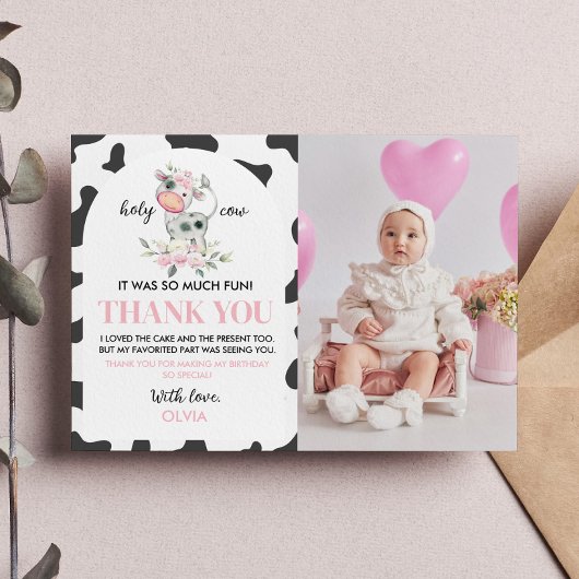 牛の誕生日写真感謝カード サンキューカード