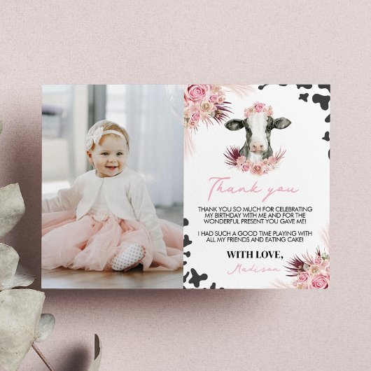 牛の誕生日写真感謝カード サンキューカード