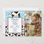 牛の誕生日招待状2番目の聖い牛のパーティー写真 招待状 (正面)