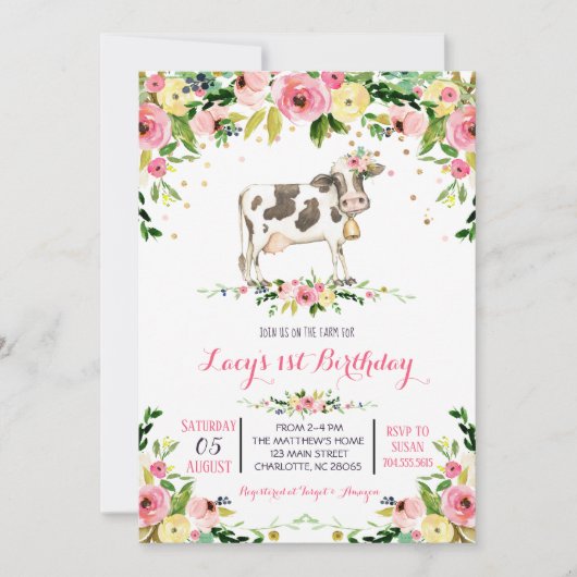 牛の誕生日招待状、牛の誕生日の招待 招待状 (正面)