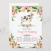 牛の誕生日招待状、牛の誕生日の招待 招待状 (正面/裏面)