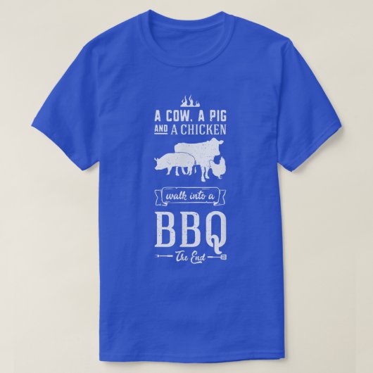 牛の豚と鶏のバーベキューに入って歩く – B Tシャツ (デザイン正面)