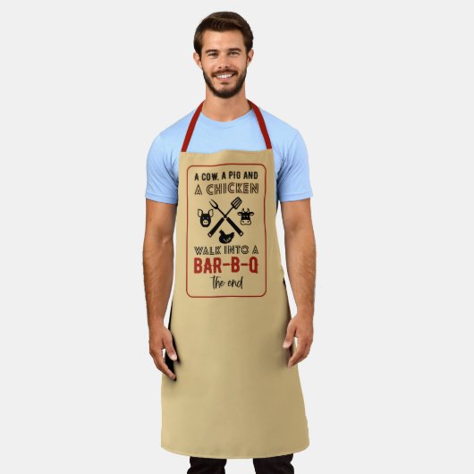 牛の豚の最後のバーベキューにチキンを歩く エプロン (着用した状態)