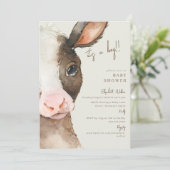 牛の赤ちゃんがもうすぐ生まれるお知らせ 男の子です!ベビーシャワー 招待状 (スタンド正面)