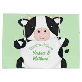 牛の赤ちゃんシャワーグリーン ラージペーパーバッグ (裏面)