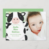 牛の赤ちゃんシャワーグリーン 招待状 (正面/裏面)