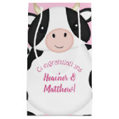 牛の赤ちゃんシャワーピンク スモールペーパーバッグ (正面)