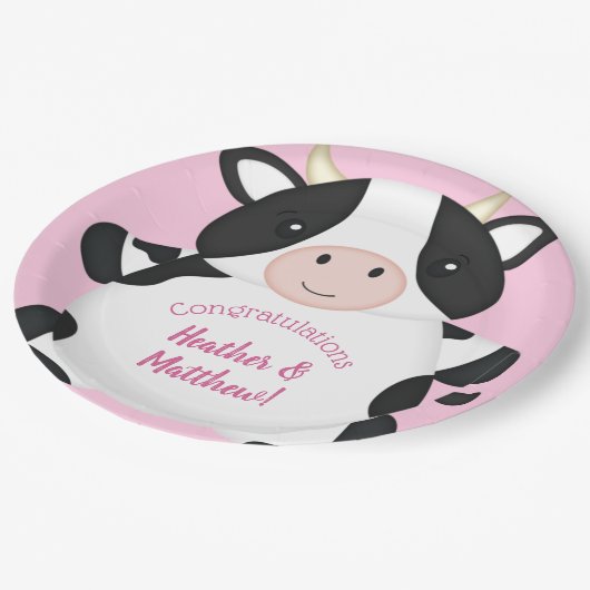 牛の赤ちゃんシャワーピンク ペーパープレート (アングル)
