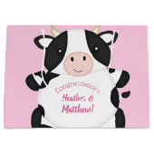 牛の赤ちゃんシャワーピンク ラージペーパーバッグ (正面)