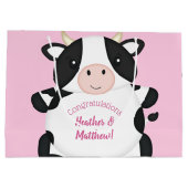 牛の赤ちゃんシャワーピンク ラージペーパーバッグ (裏面)