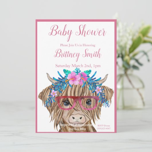 牛の赤ちゃんシャワー招待状、ハイランドカウガール シーズンカード (スタンド正面)