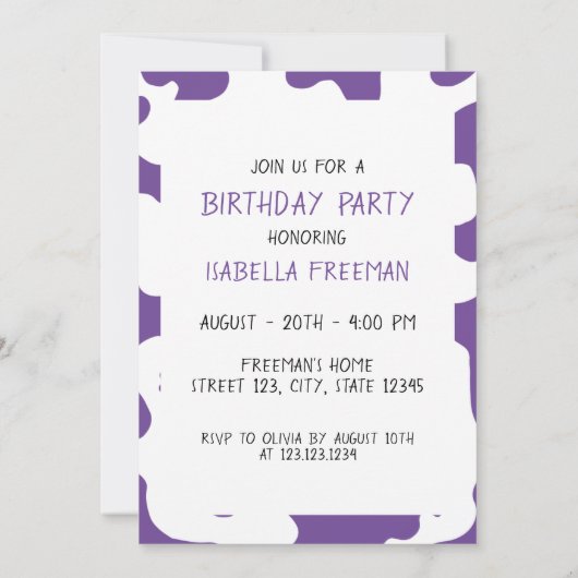 牛の踊り家畜をテーマにした少女1歳の誕生日 招待状 (裏面)