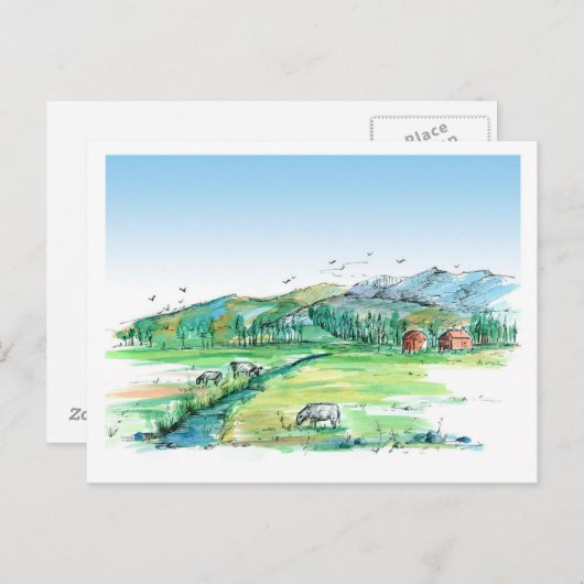 牛の農場の動物の赤い納屋の移動の発表 ポストカード (正面/裏面)