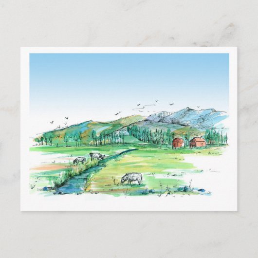 牛の農場の動物の赤い納屋の移動の発表 ポストカード (正面)