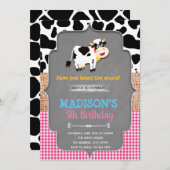 牛の農場の納屋周囲の庭誕生日の招待 招待状 (正面/裏面)