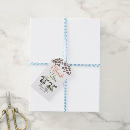 牛の農場ジェンダーを明らかにする感謝のラベル ギフトタグ (より糸付き)