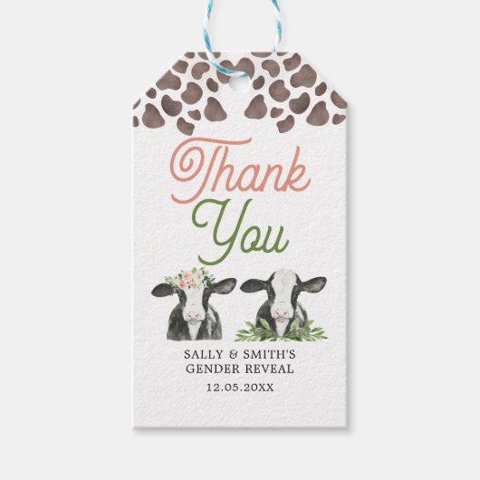 牛の農場ジェンダーを明らかにする感謝のラベル ギフトタグ (正面)