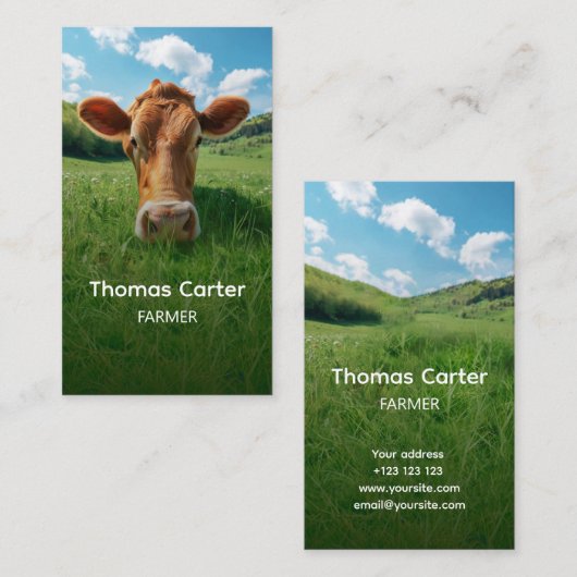 牛の農場、新鮮な牛肉、農家名刺 名刺 (正面/裏面)