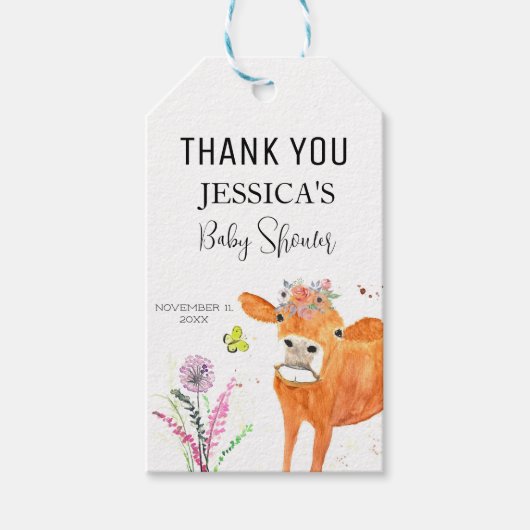 牛の農畜産田舎の赤ちゃんシャワー女の子の男の子 ギフトタグ (正面)