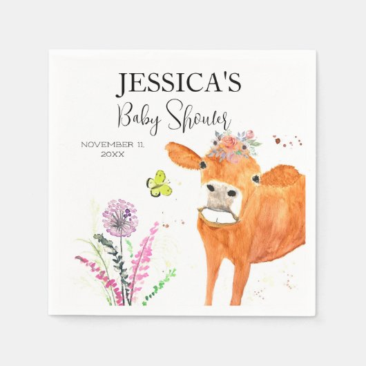 牛の農畜産田舎の赤ちゃんシャワー女の子の男の子 スタンダードカクテルナプキン (正面)