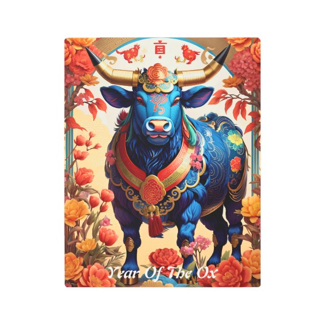 牛の金属壁芸術の年 メタルプリント (正面)