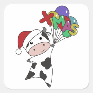 牛の陽気なクリスマスの冬の動物の牛 スクエアシール