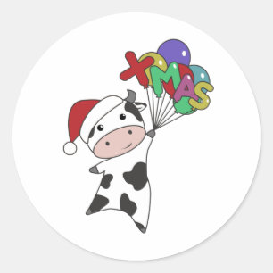 牛の陽気なクリスマスの冬の動物の牛 ラウンドシール