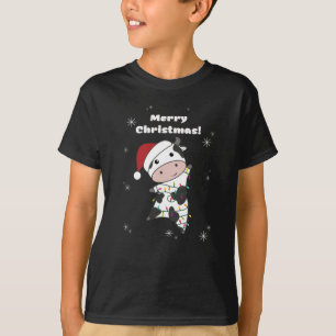 牛の陽気なクリスマスの冬の動物の牛 Tシャツ
