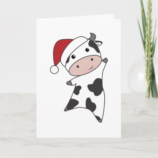 牛の陽気なクリスマス冬の動物の牛の大人C シーズンカード (正面)