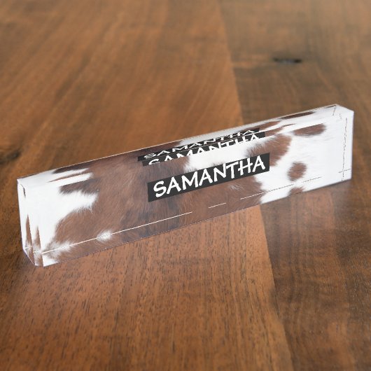牛の隠れ茶色のホワイトデスク名プレート デスクネームプレート (側面)