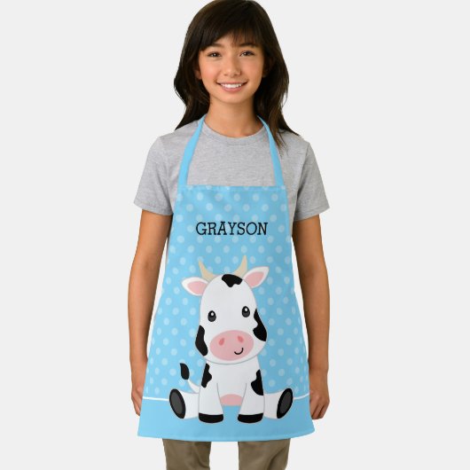 牛の青い水玉模様キッパーソナライズされたズ エプロン (インサイチュ)