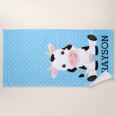 牛の青い水玉模様キッパーソナライズされたズ ビーチタオル (正面)