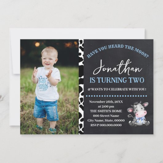 牛の青い誕生日 招待状 (正面)