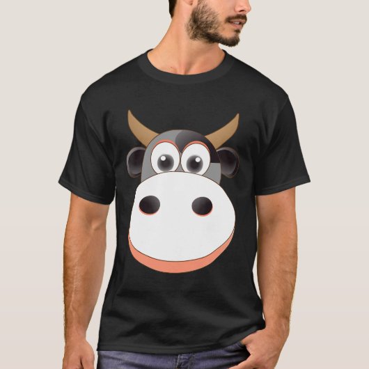 牛の顔のコスチューム クールでお手頃なハロウィーンの動物 Tシャツ (正面)