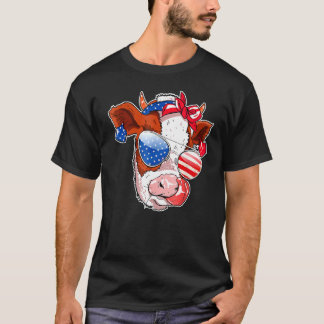 牛の顔 アメリカ国旗 7月4日 牛 Tシャツ