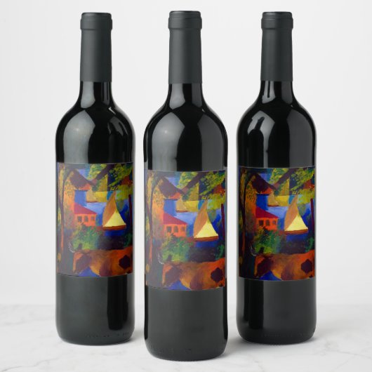 牛の風景， 1914 by 威厳がある Macke ワインラベル (ボトル)