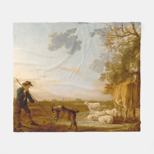 牛の風景Aelbert Cuyp フリースブランケット (正面(横))