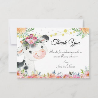 牛の養殖動物の赤ちゃんシャワーサンキューカード サンキューカード