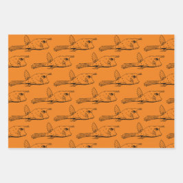 牛の魚の水動物のパターンオレンジ赤紫 ラッピングペーパーシート