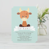 牛の黄色詰まったと緑の中性の赤ちゃんシャワー 招待状 (スタンド正面)